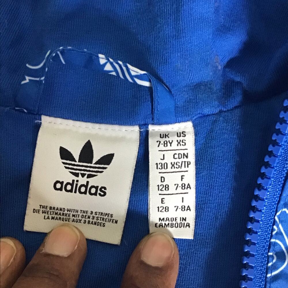 Adidas Original Boys   Blue/White Monogram Hoddie Jacket  Boys Sizes XS/4-5  EUC - Picture 7 of 7